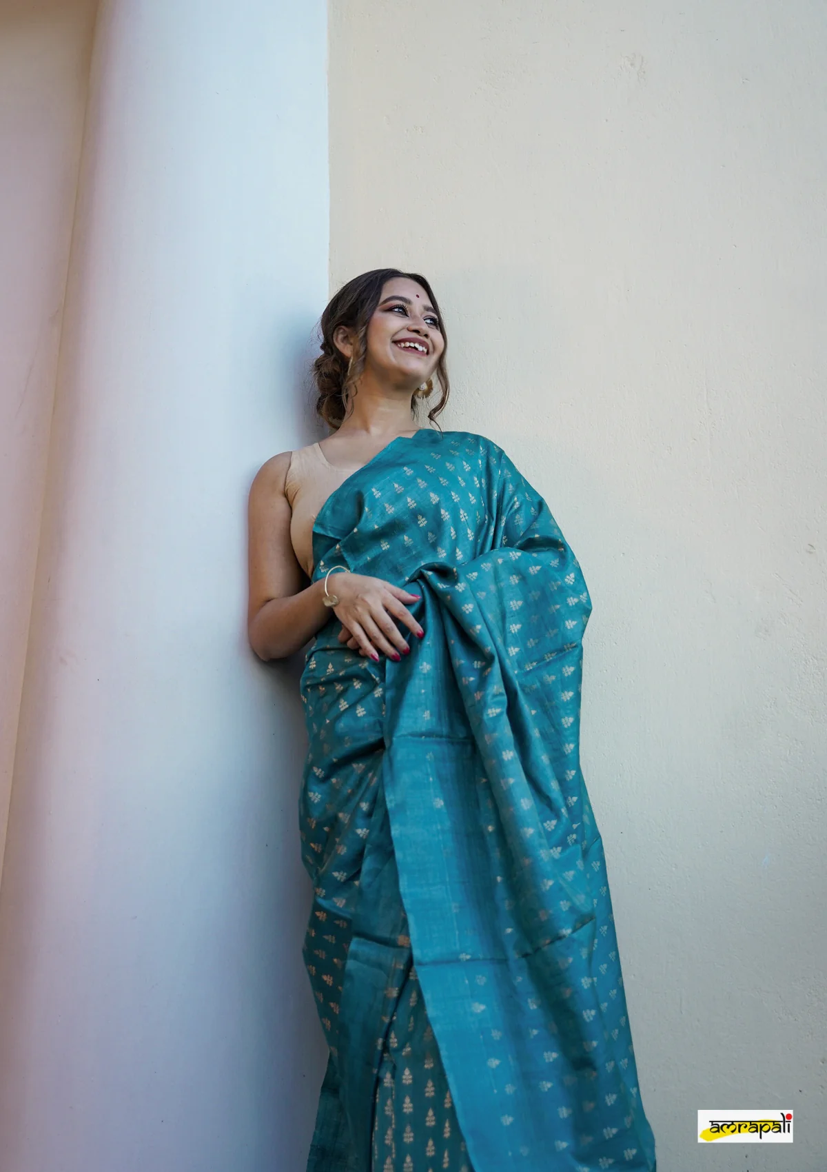 Women's Aqua Blue Silk Blend Saree with Golden Woven Motifs & Elegant Designer Pallu