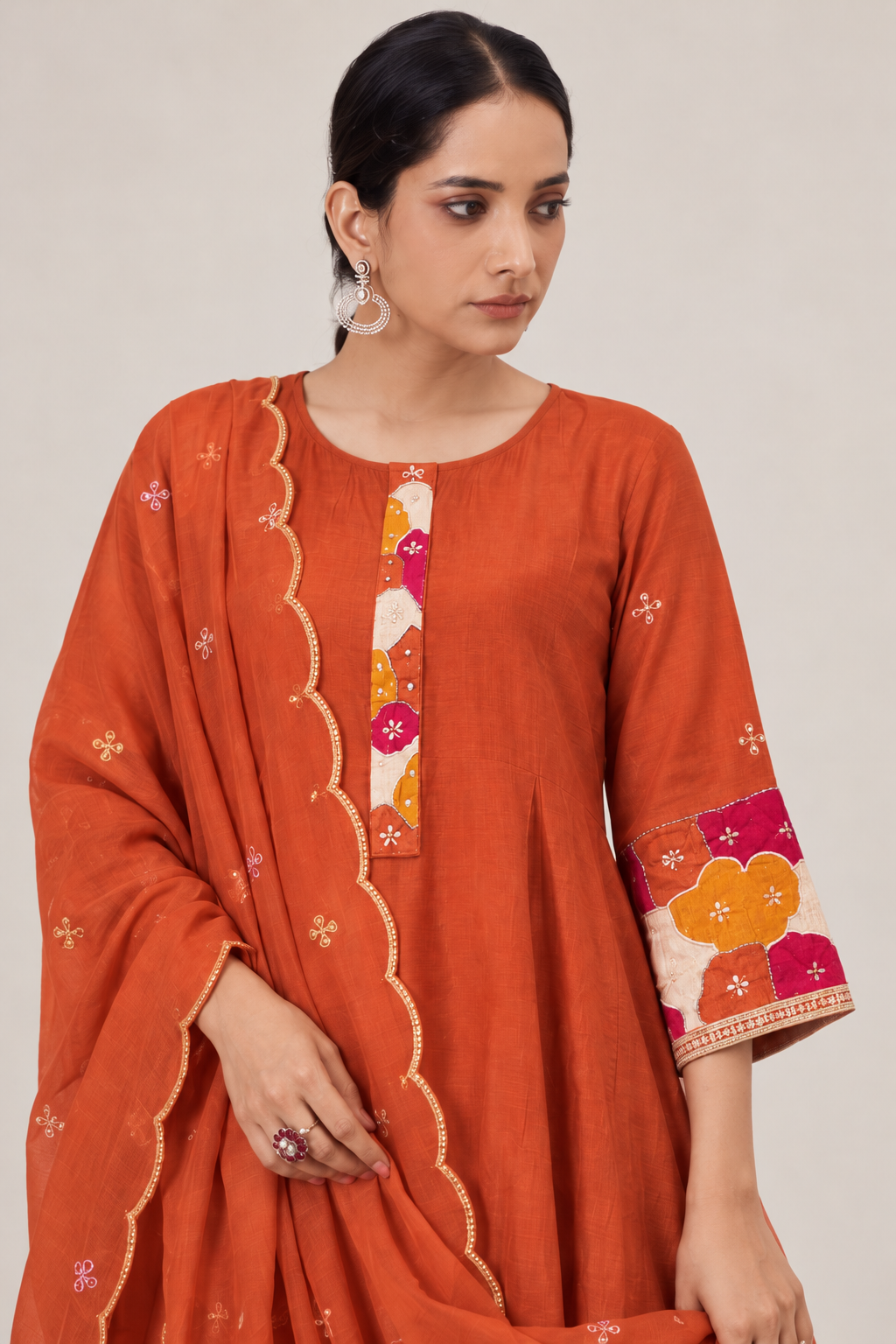 Rust Orange Premium Chanderi Anarkali