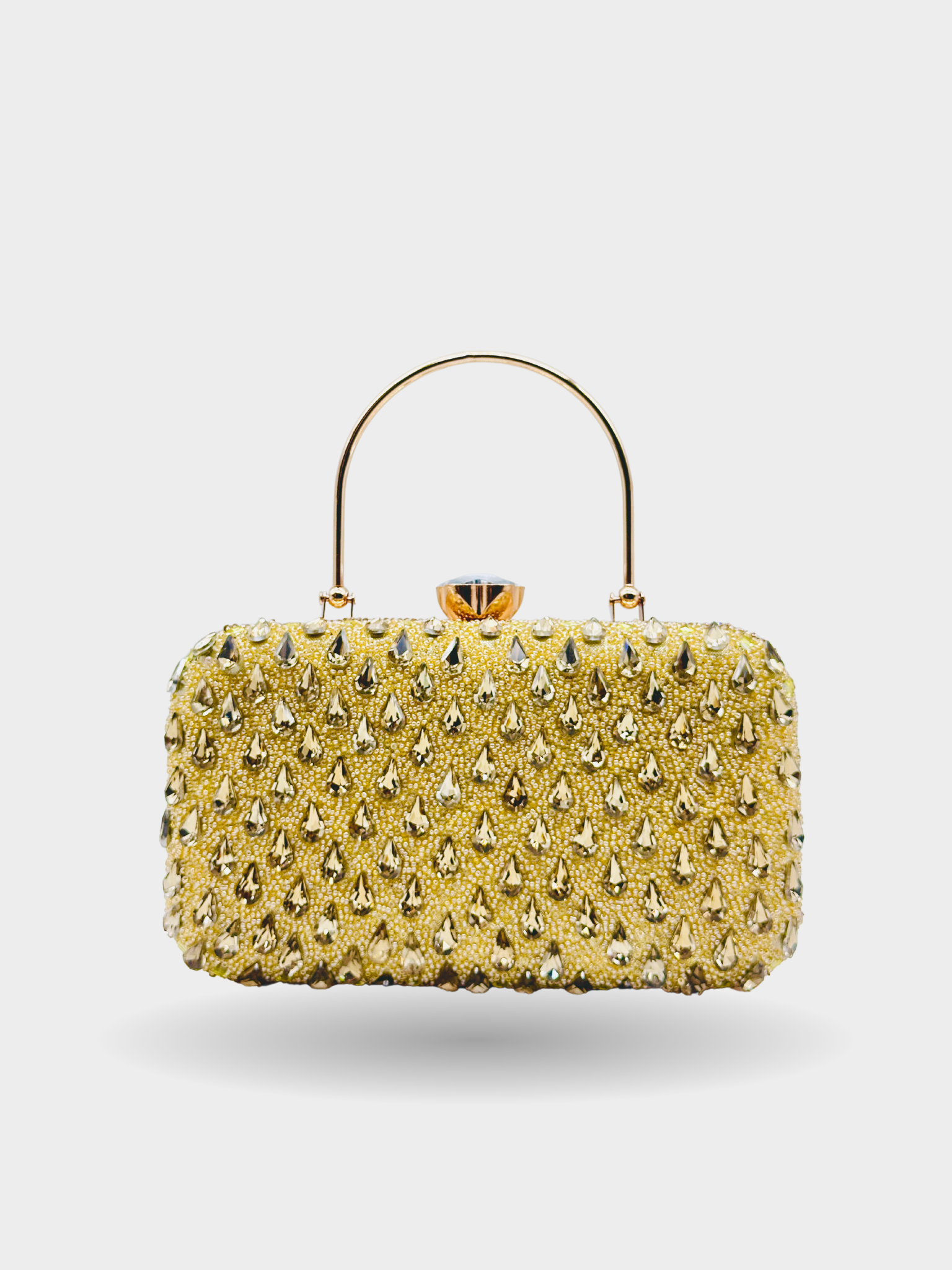 Golden Handcrafted Crystal Embellished Party Clutch