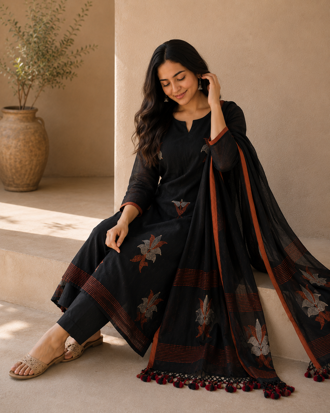 Elegant Black Kurta Pant Set with Dupatta | Women’s Ethnic Wear