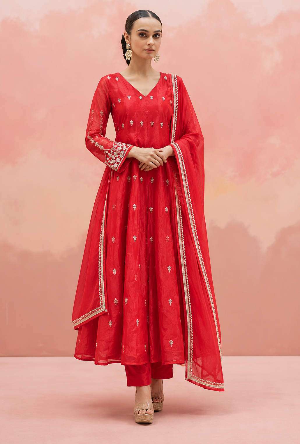 Cherry Red Anarkali Set