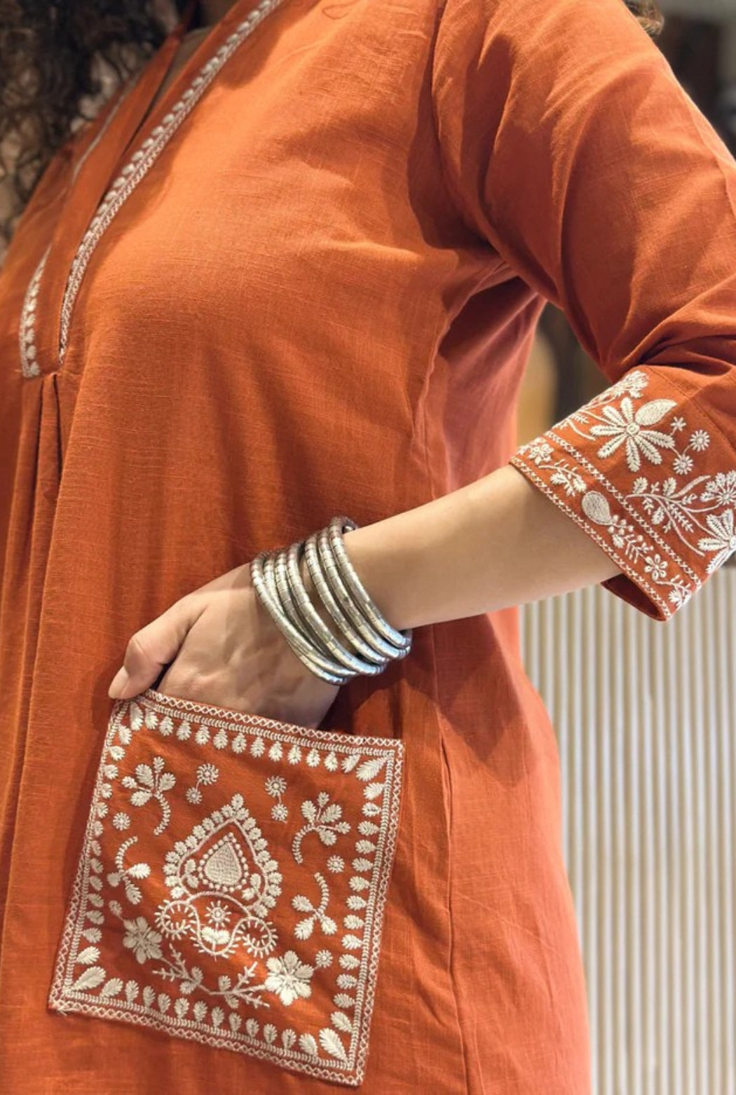 Cotton Embroidered Kurta Set with Straight Pants
