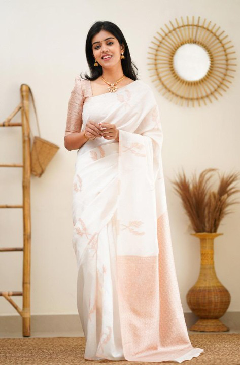 Elegant Off-White Soft Silk Saree with Subtle Peach Border