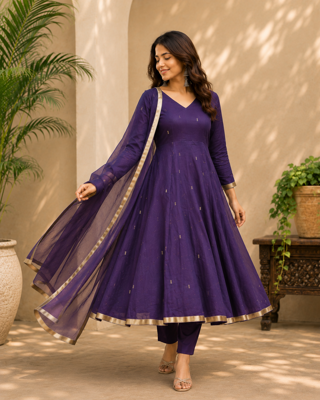 Women’s Purple Embroidered Anarkali Suit Set with Dupatta