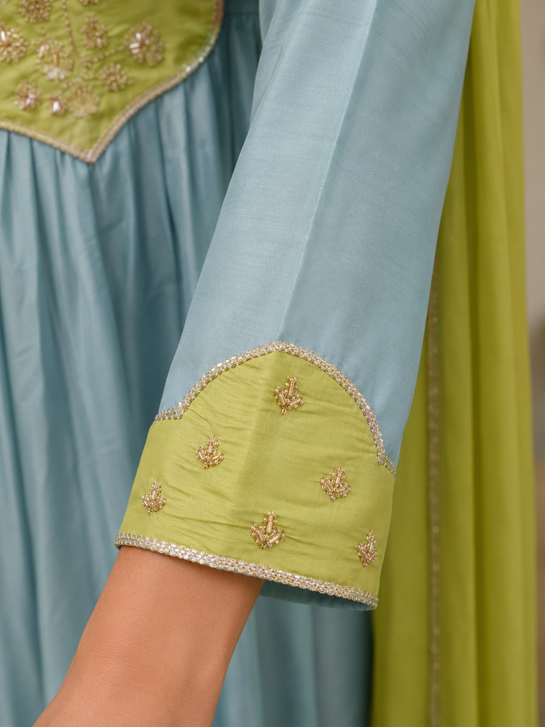Lime Aqua Anarkali Set