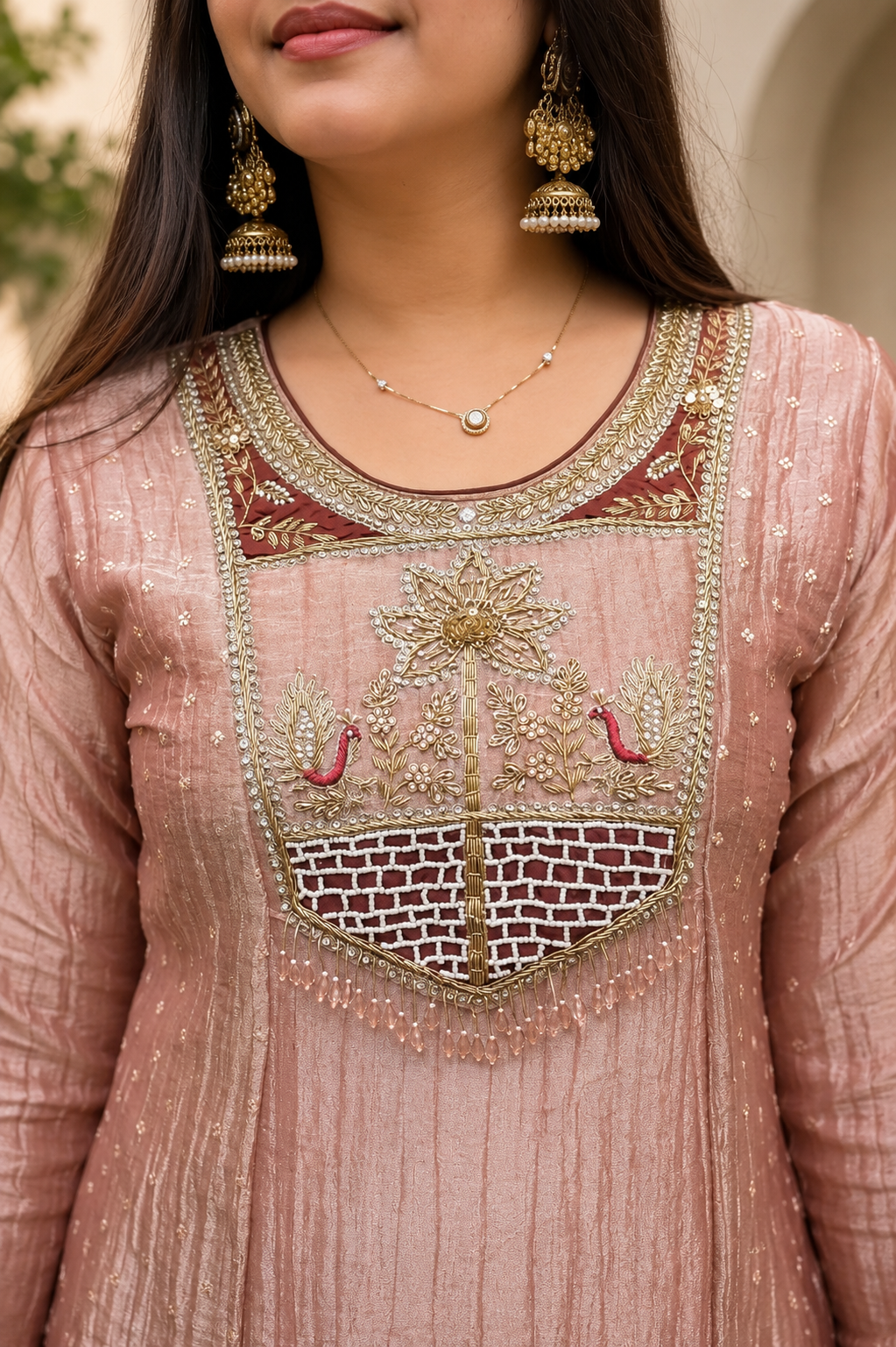 Premium Blush Pink Embroidered Anarkali Kurta Set with Dupatta