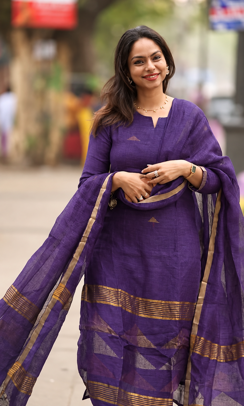 Purple Gold Designer jacquard Suit Set with Dupatta