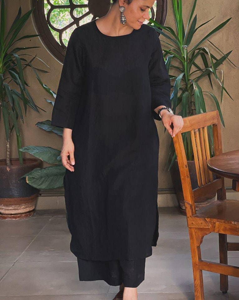 Women's Cotton Kurta pant sets - Black