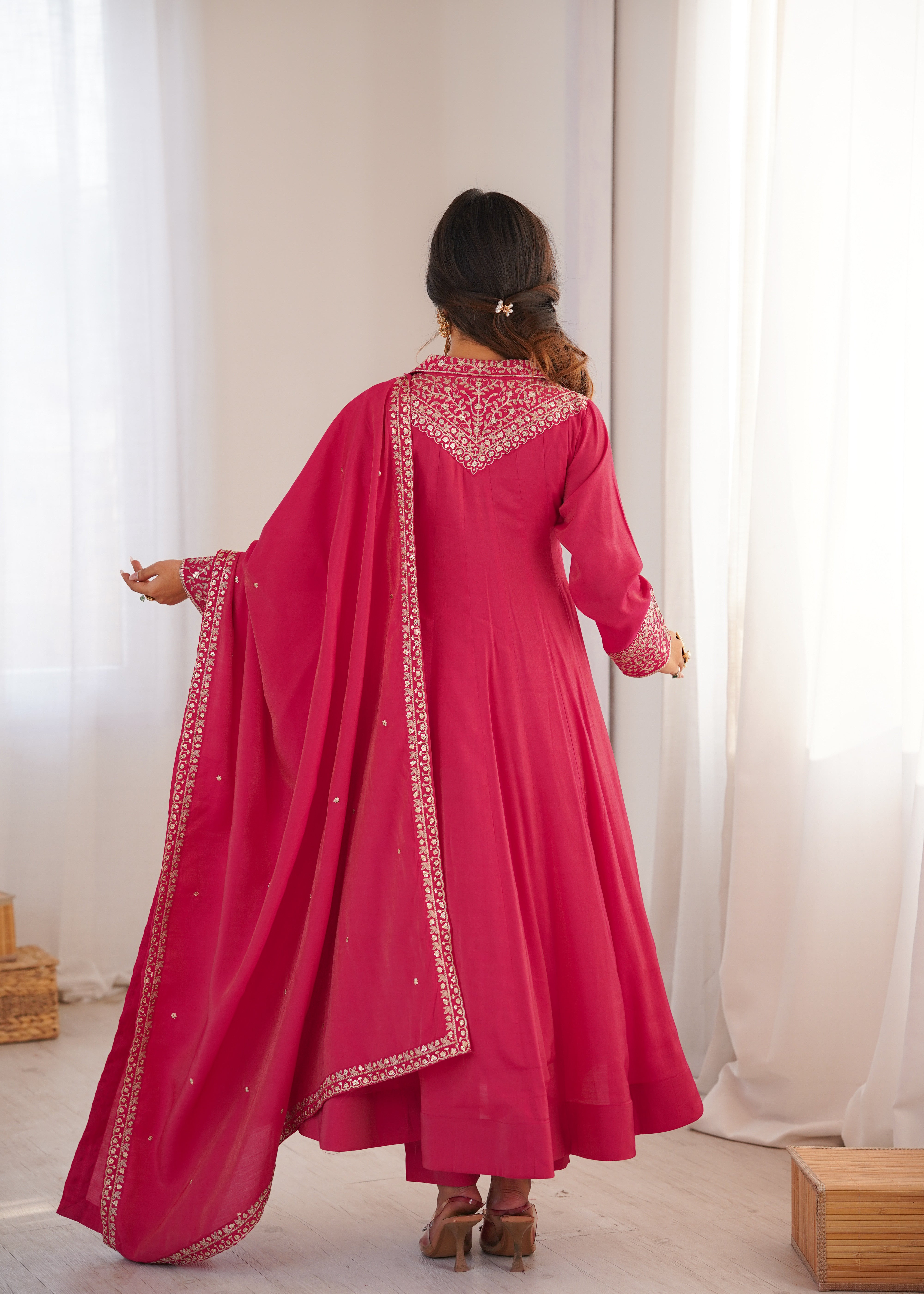Premium Pink Embroidered Anarkali Suit Set with Dupatta – Festive & Wedding Wear