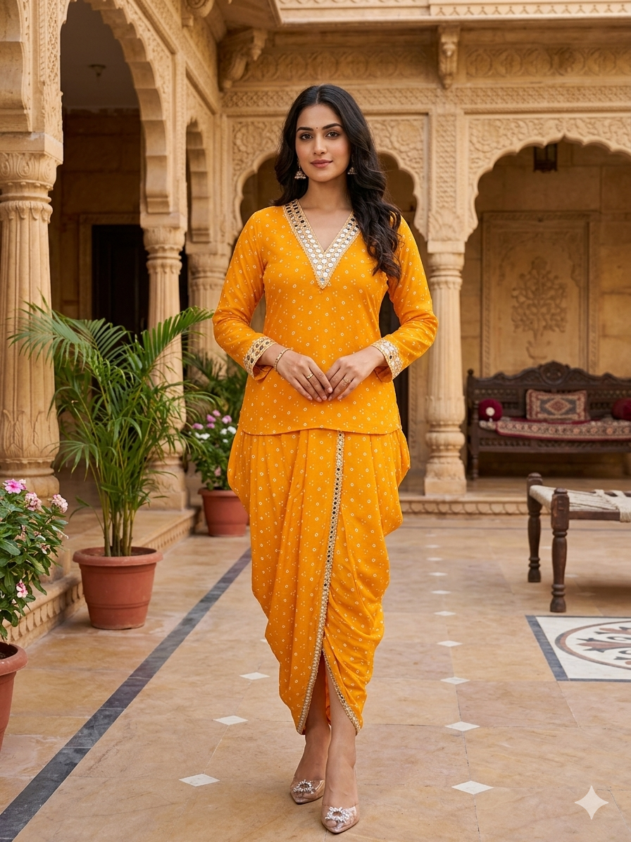 Yellow  Embellished Dhoti Suit Set for Women