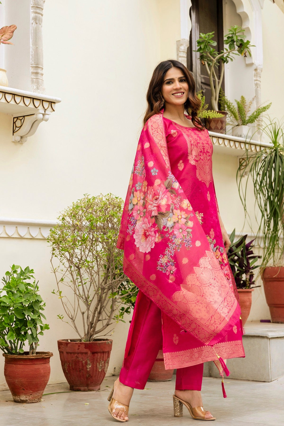 Luxury Woven Floral Ethnic Suit Set with Dupatta
