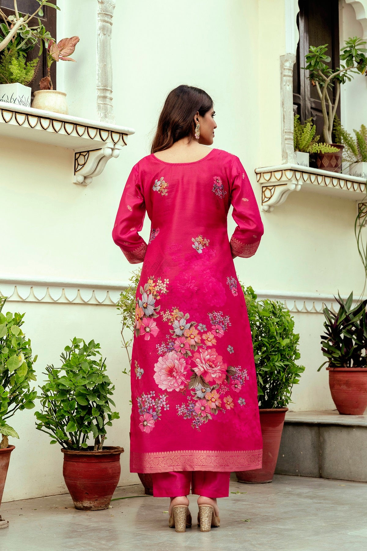 Luxury Woven Floral Ethnic Suit Set with Dupatta
