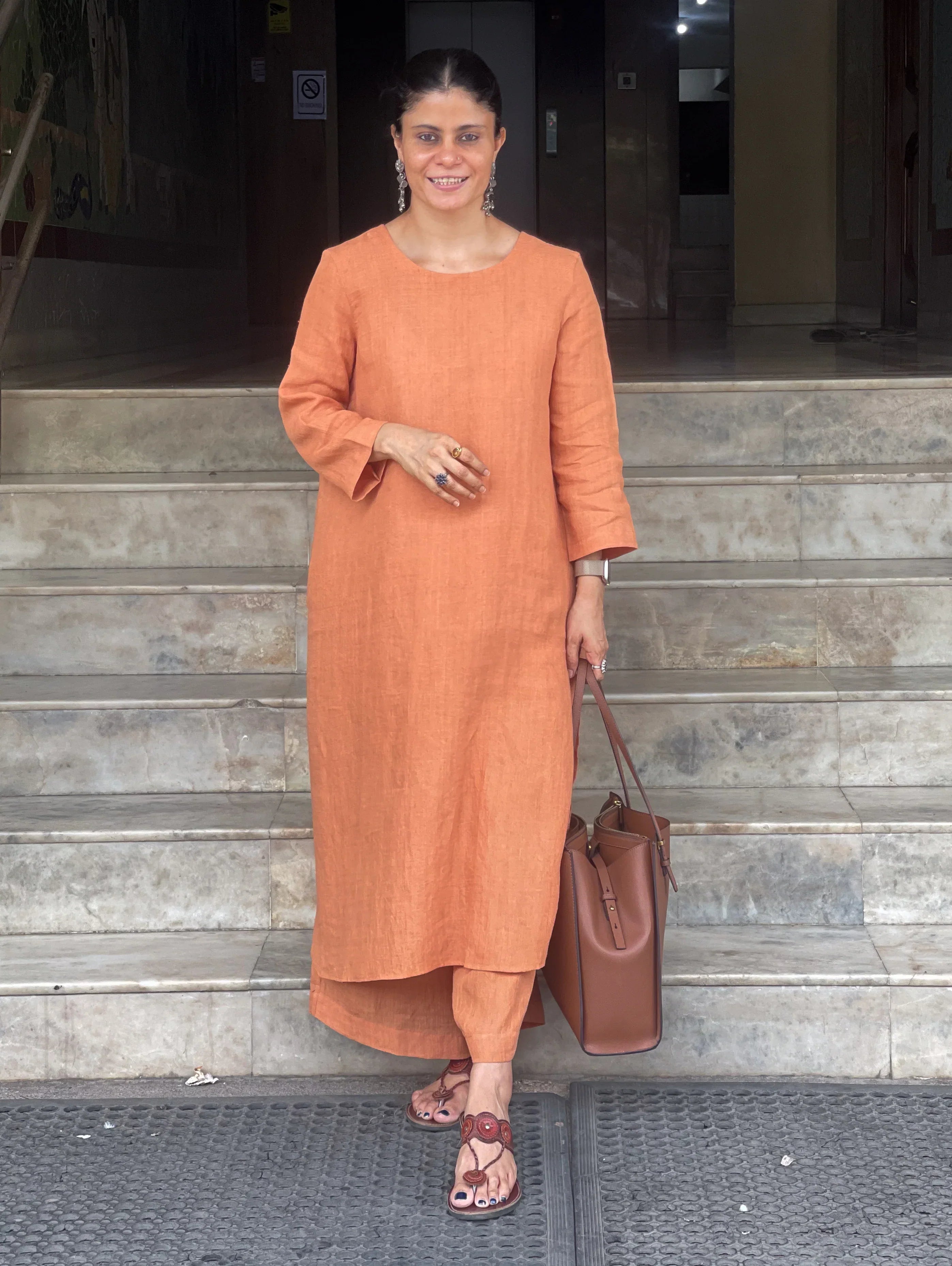 Women's Cotton Kurta pant sets - Orange