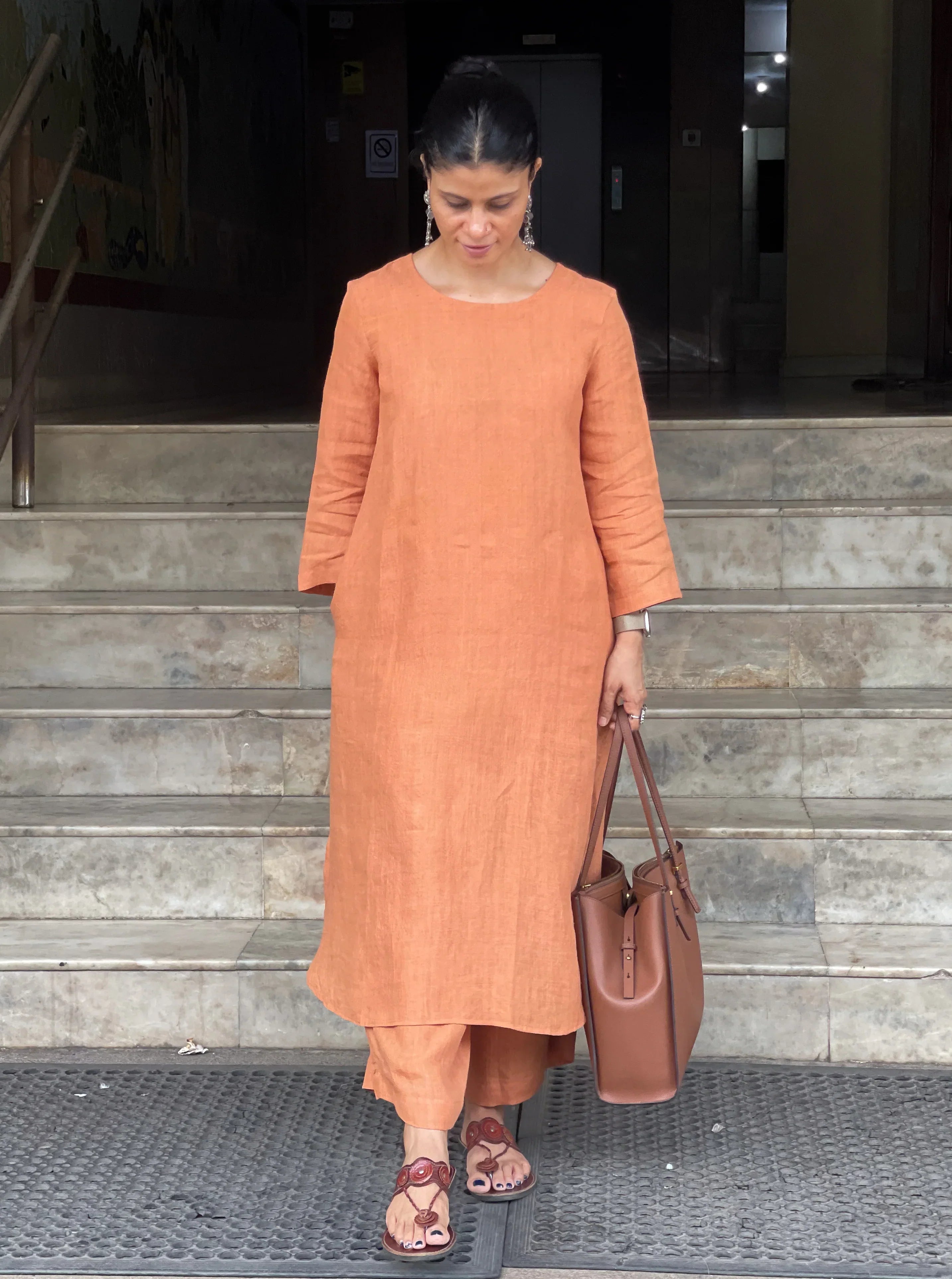 Women's Cotton Kurta pant sets - Orange