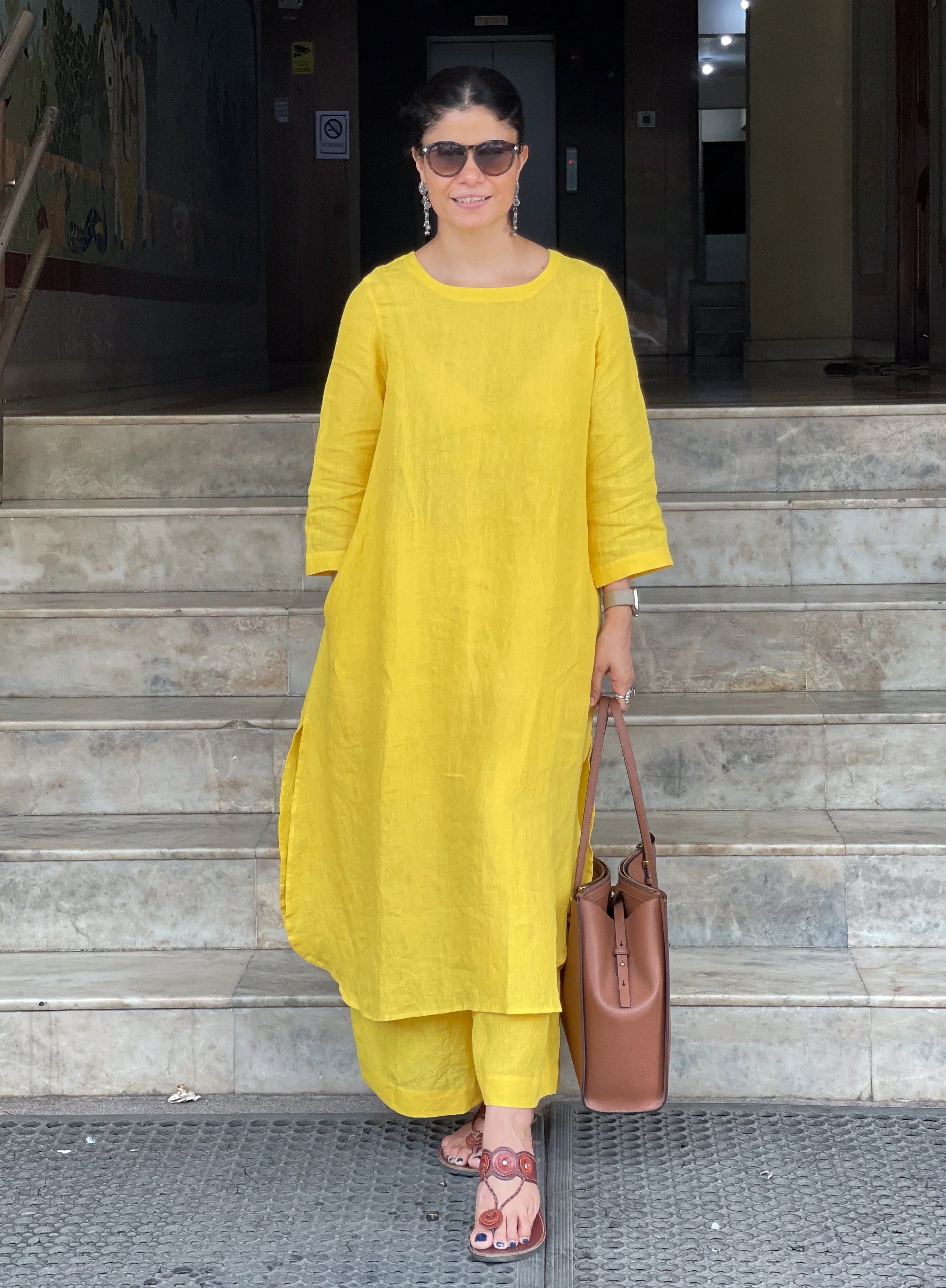 Women's Cotton Kurta pant sets - Yellow