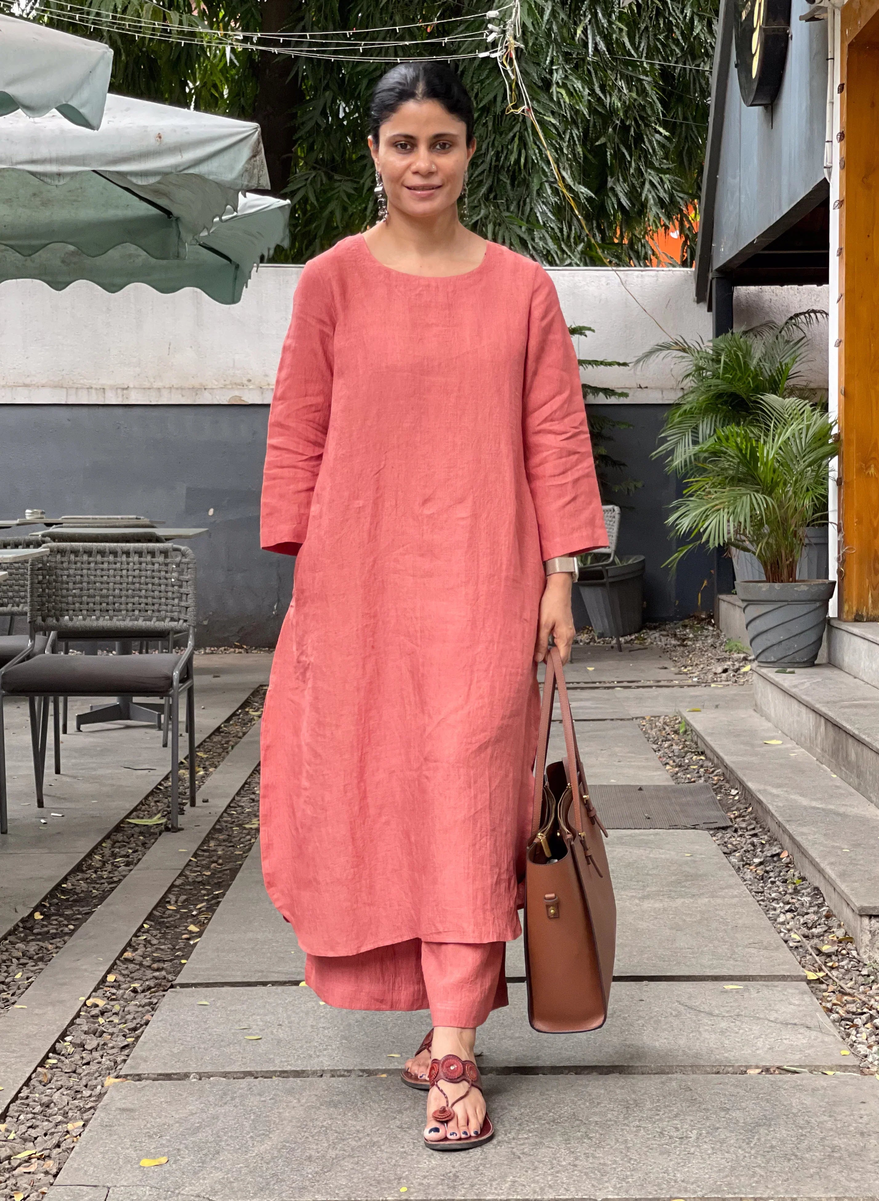 Women's Cotton Kurta pant sets - Light Pink