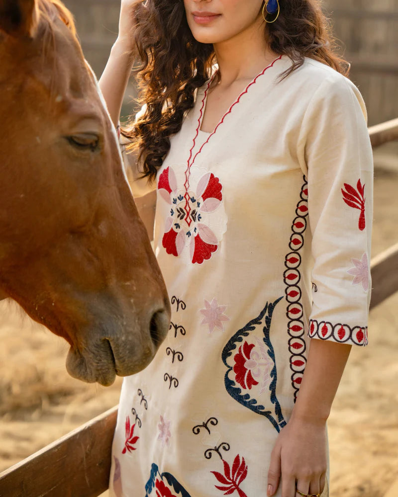 Ivory Red Threaded Festive Cotton Co-ord