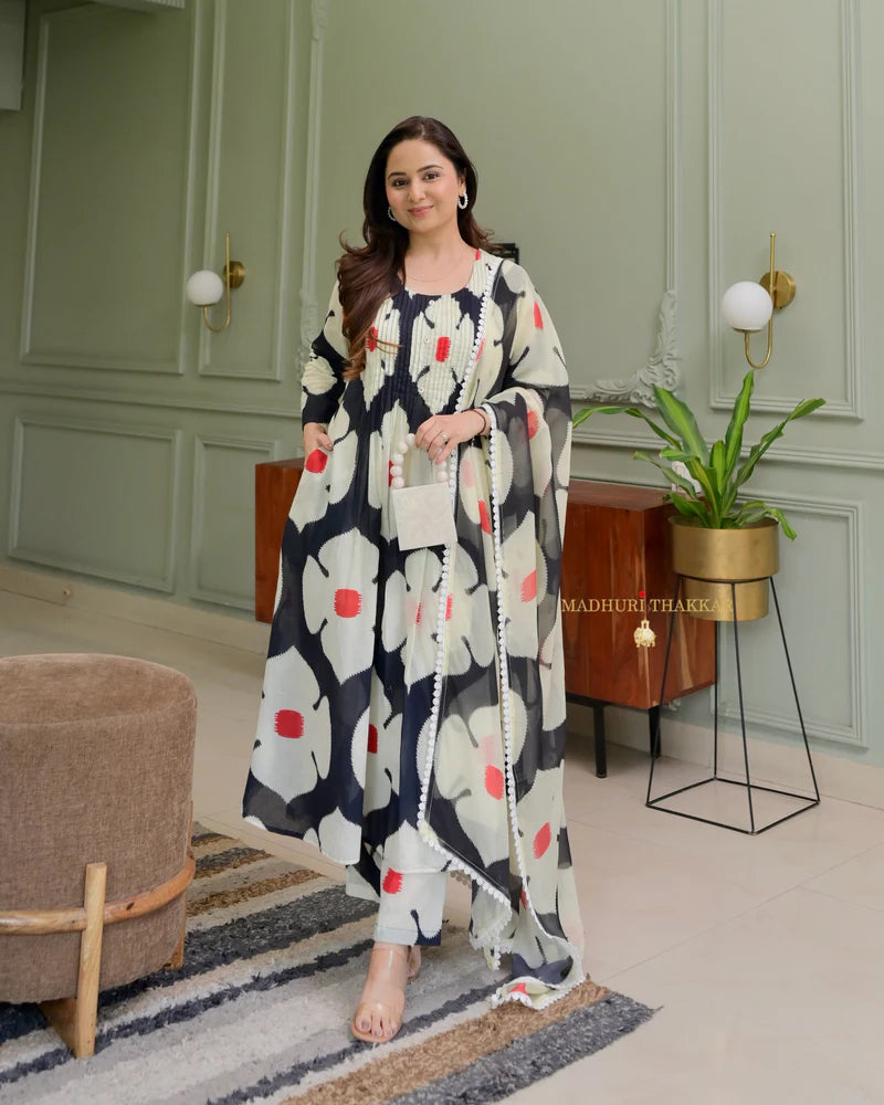 Pintex Floral Cotton Suit