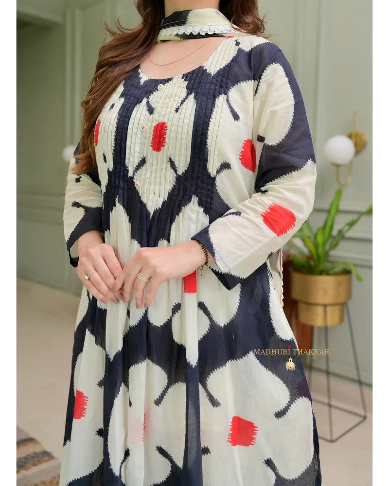 Pintex Floral Cotton Suit