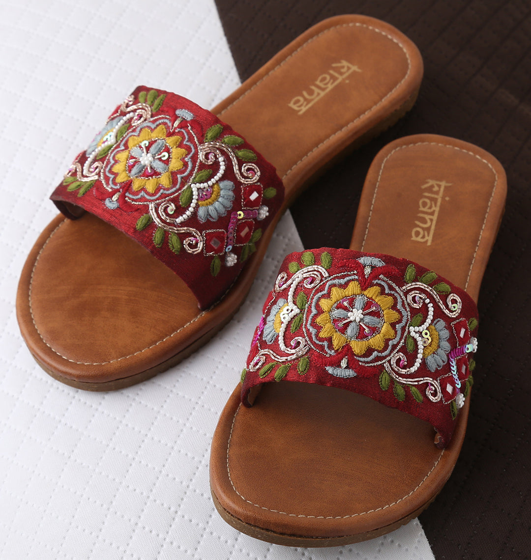 Embroidered Slip-On Flip-Flops