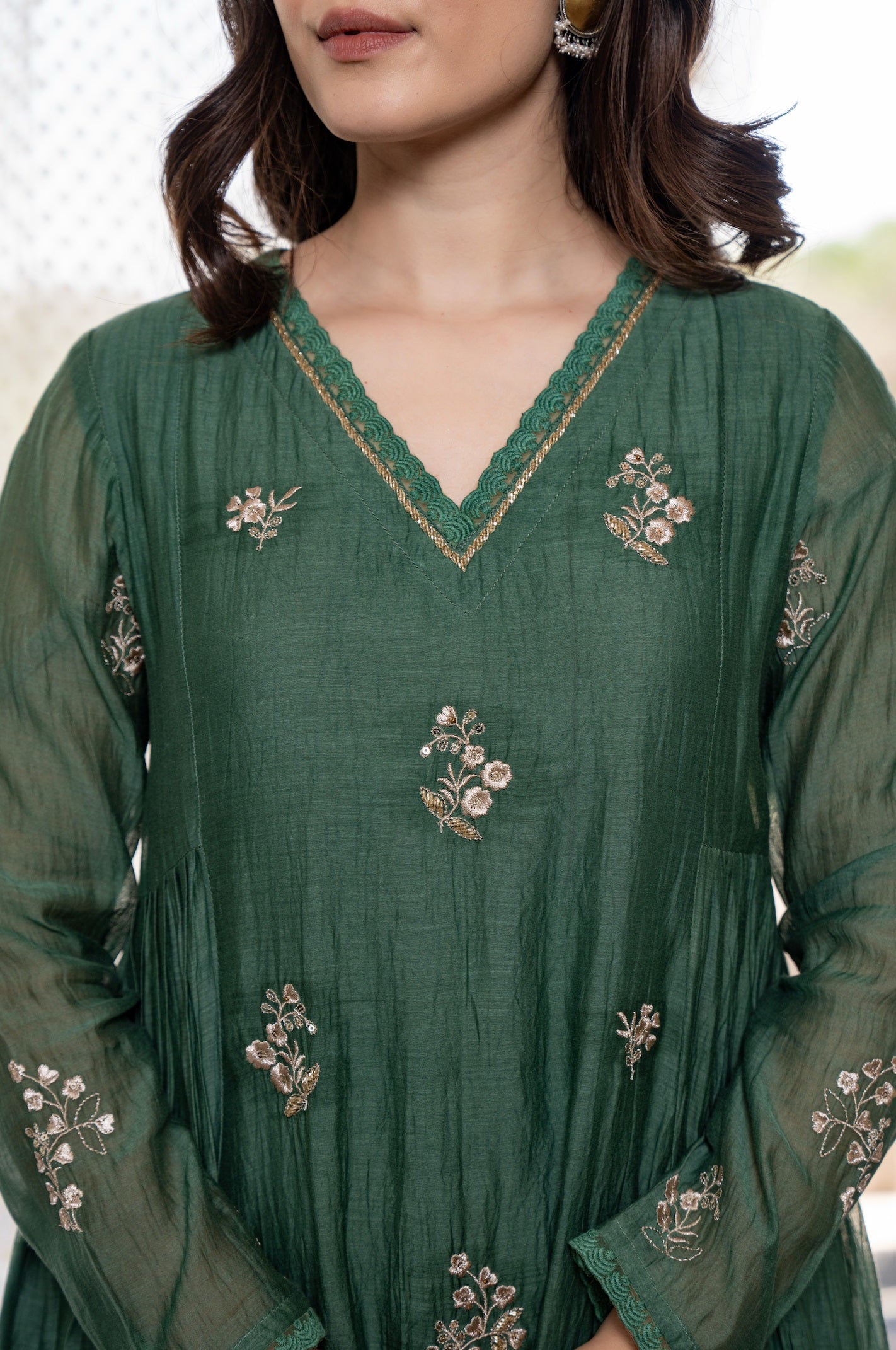 Elegant Green Embroidered Anarkali Kurta Set with Dupatta for Women