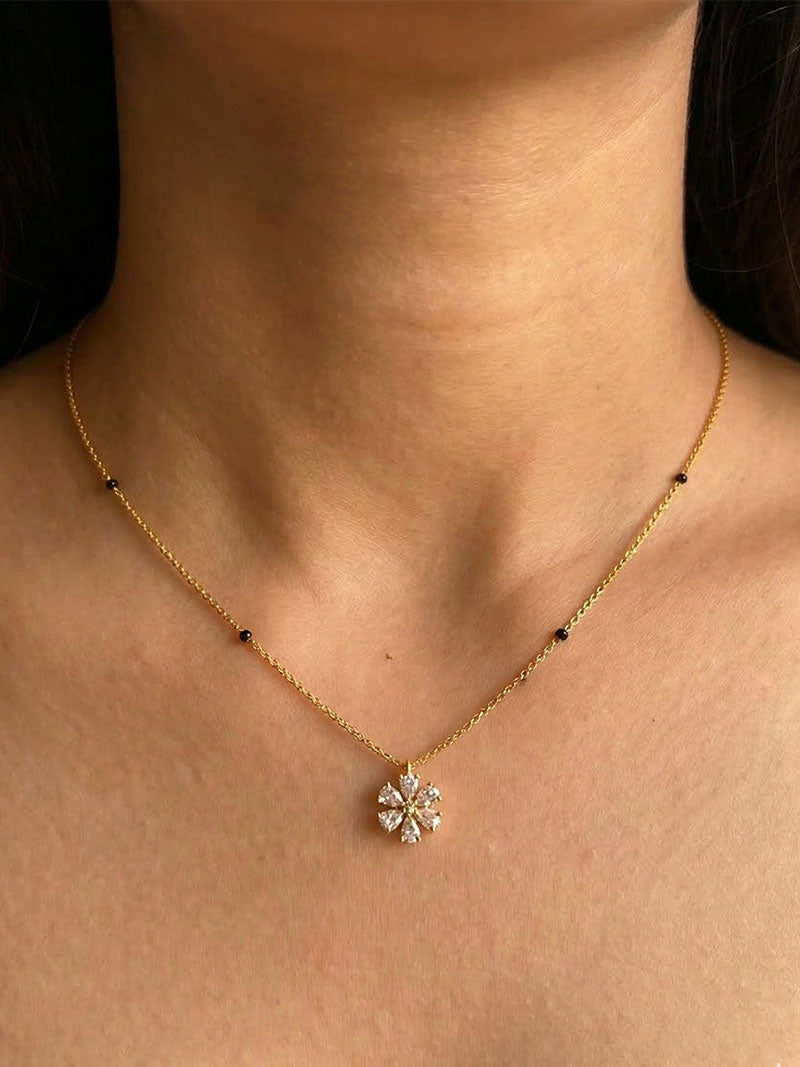 Minimal Floral Diamond Mangalsutra with Delicate Chain