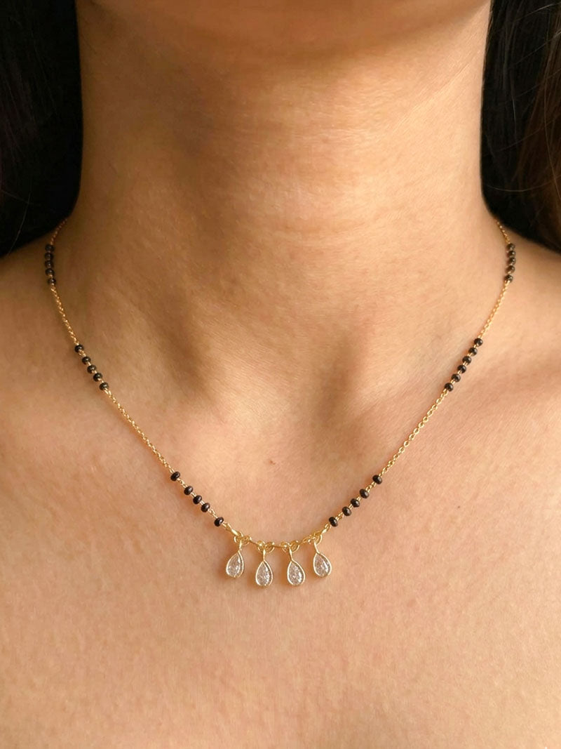 Elegant Drop Charm Mangalsutra with Diamond Teardrop Pendants