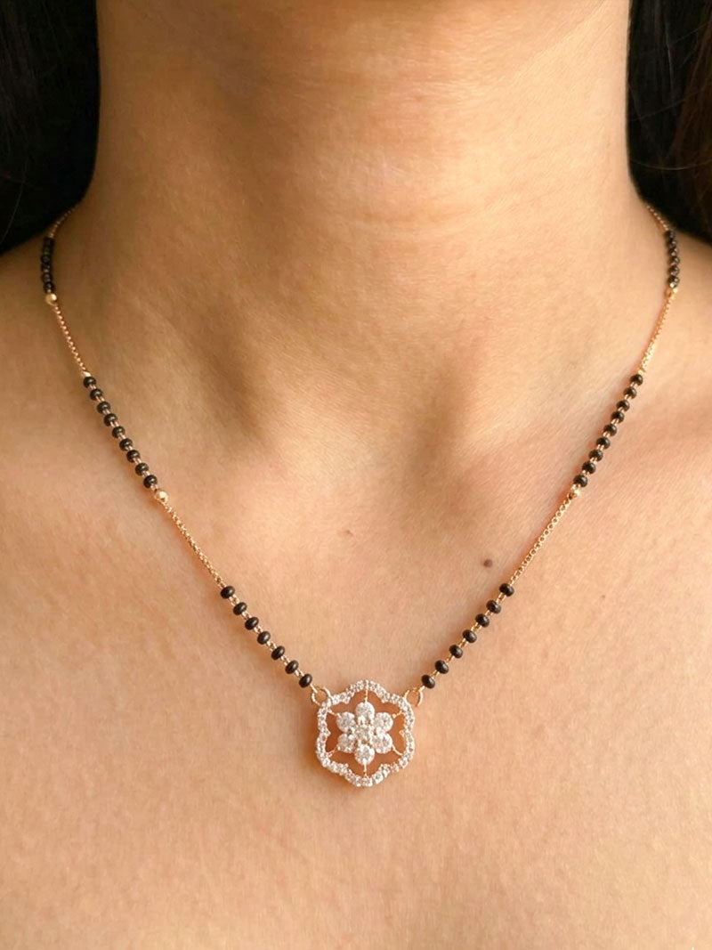 Elegant Floral Diamond Mangalsutra with Round Pendant