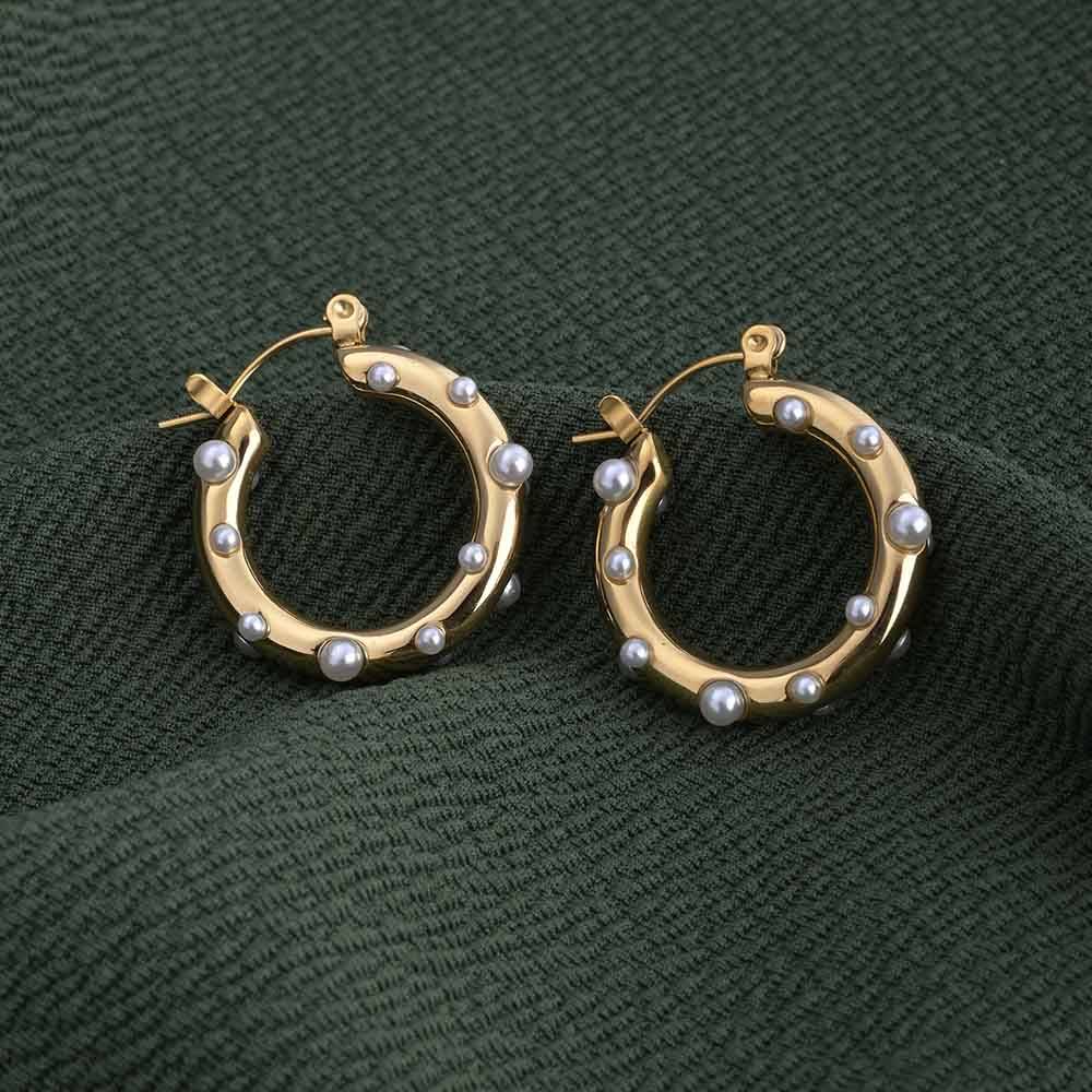 Pearl Studded Hoop Earrings (One Size)