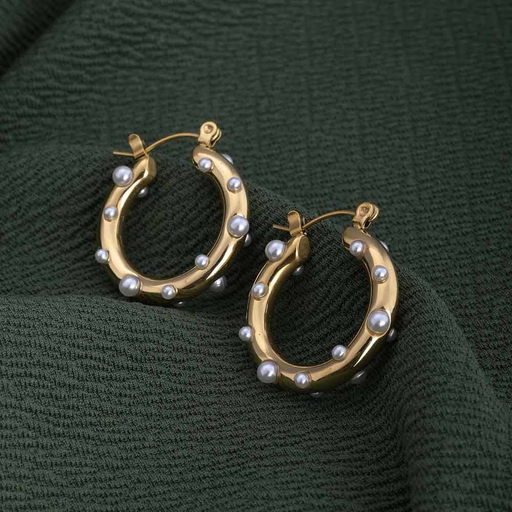 Pearl Studded Hoop Earrings (One Size)