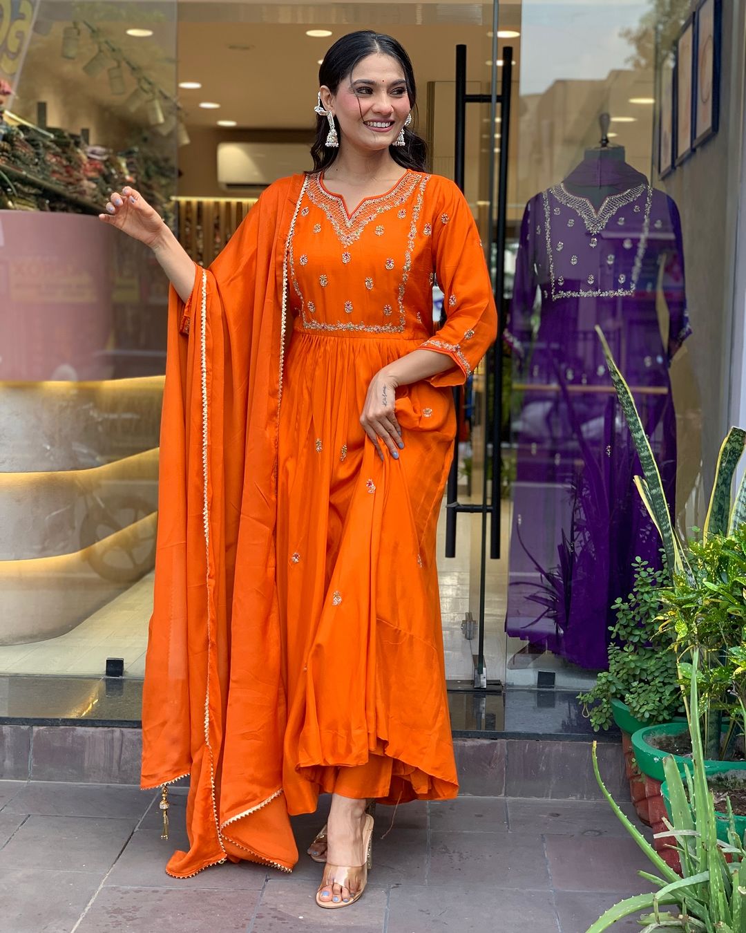 Women's Rayon Slub Kurti with Plazo with Dupatta Set