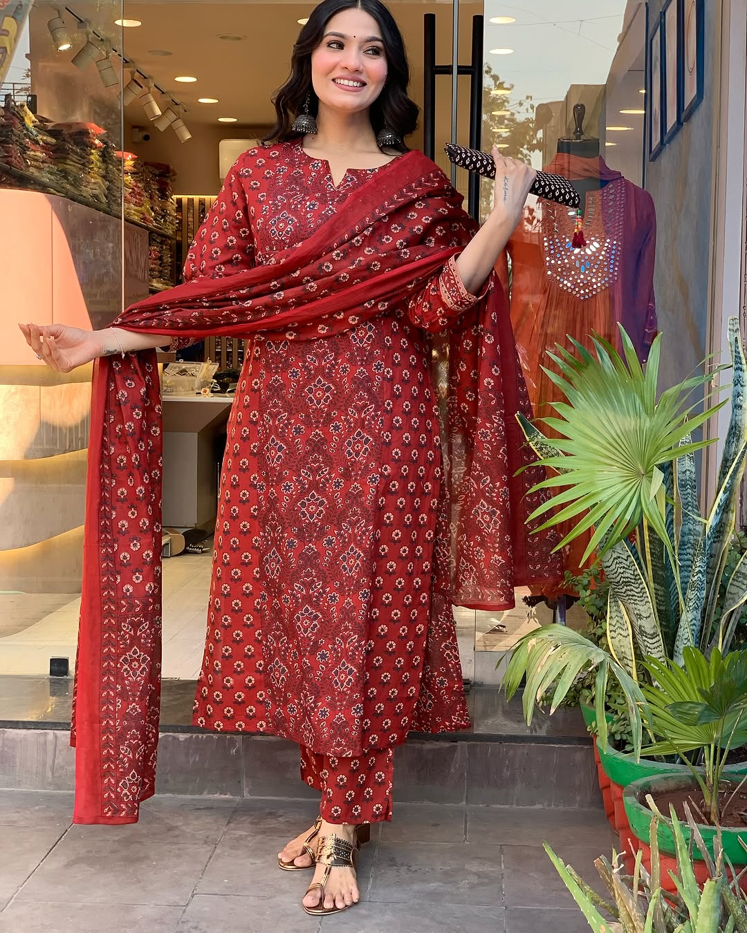 Red Maroon Voluminous Suit Set