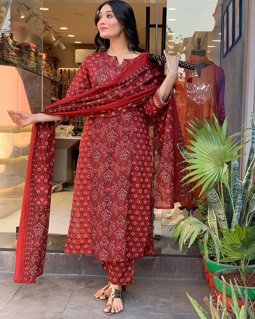 Red Maroon Voluminous Suit Set