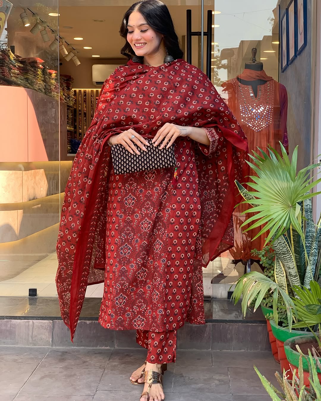 Red Maroon Voluminous Suit Set