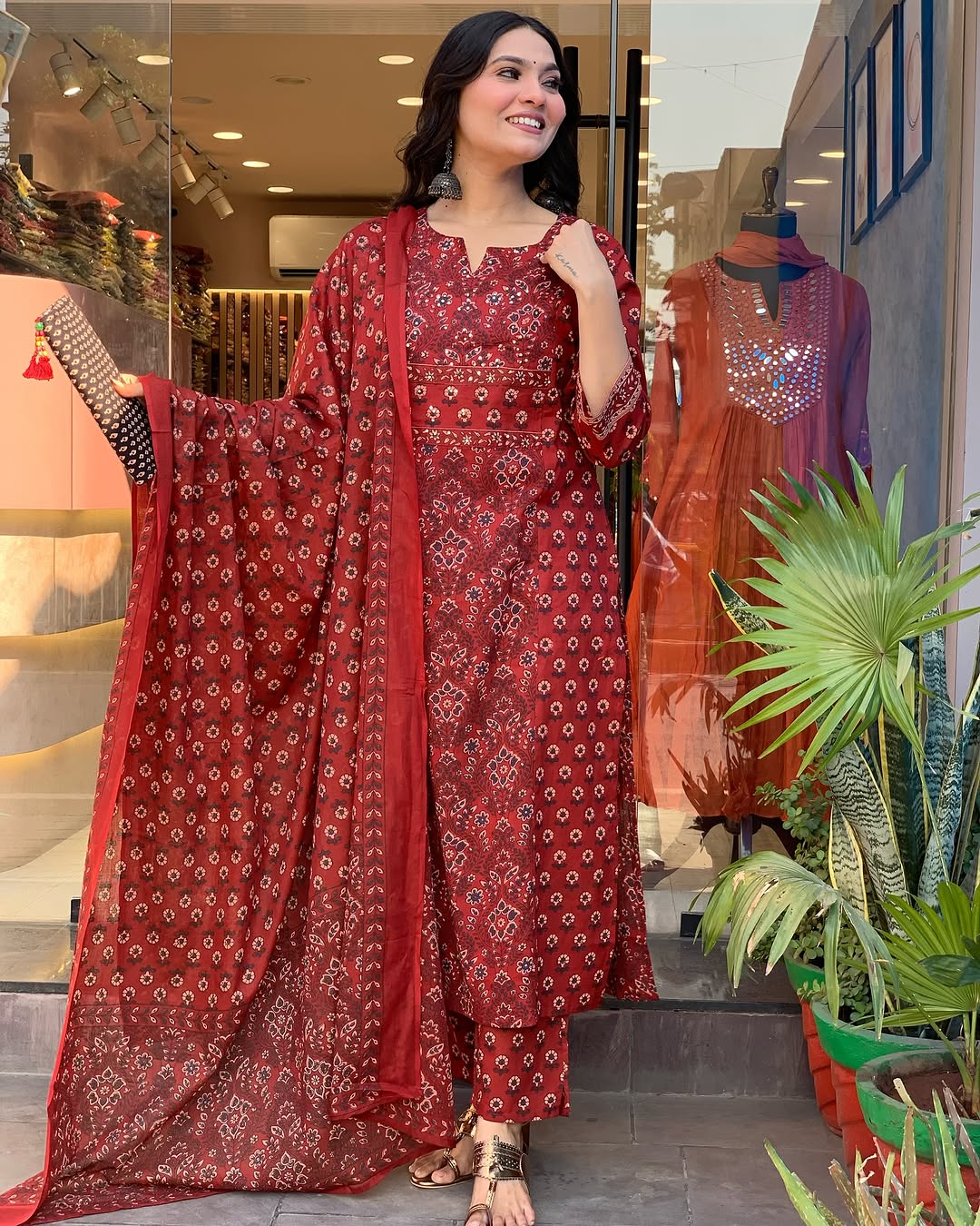 Red Maroon Voluminous Suit Set