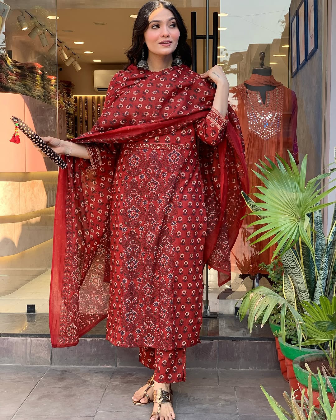 Red Maroon Voluminous Suit Set