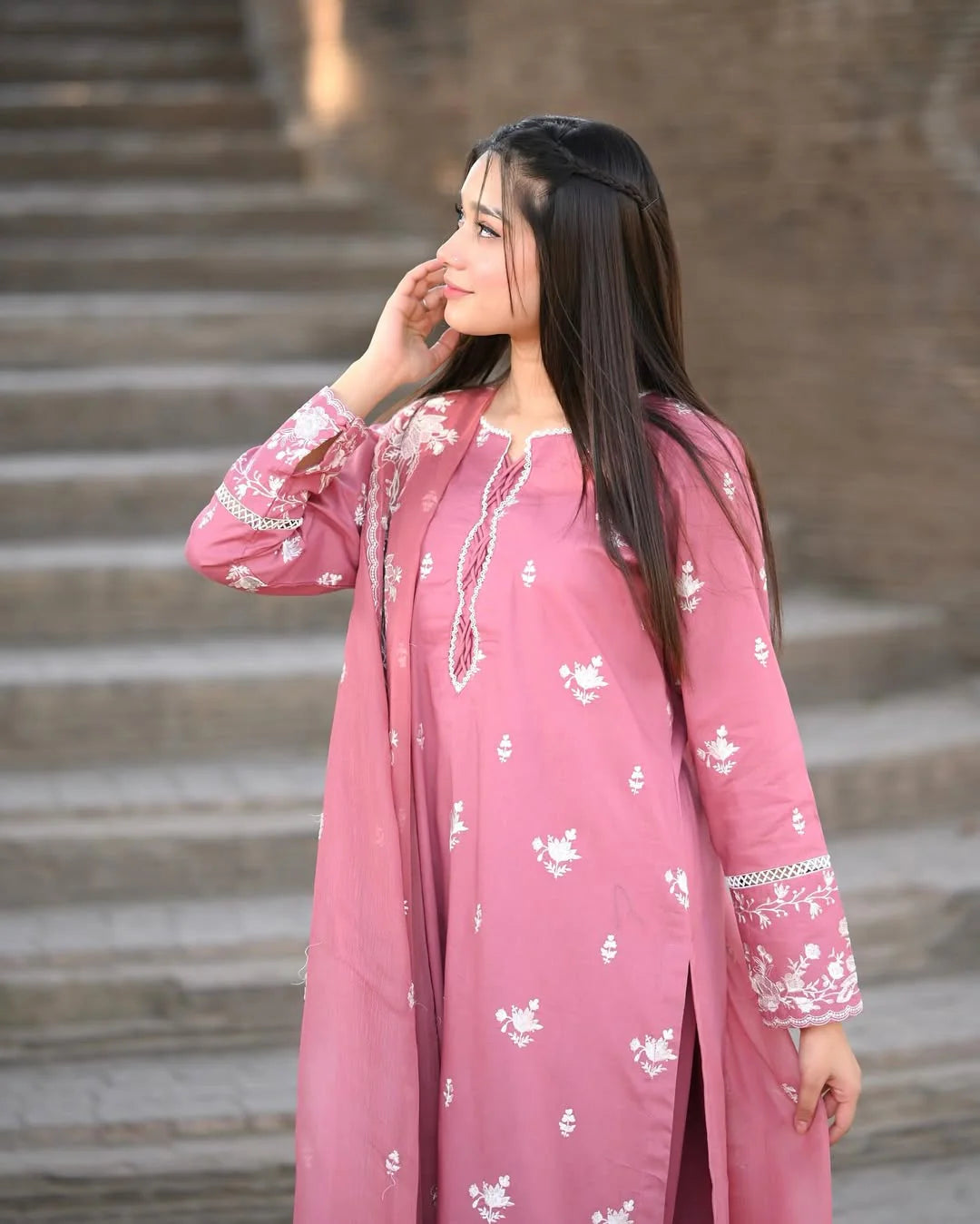 Blush pink embroidered suit