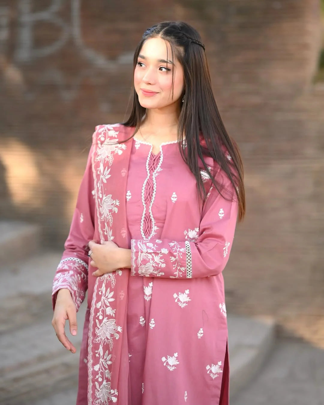 Blush pink embroidered suit