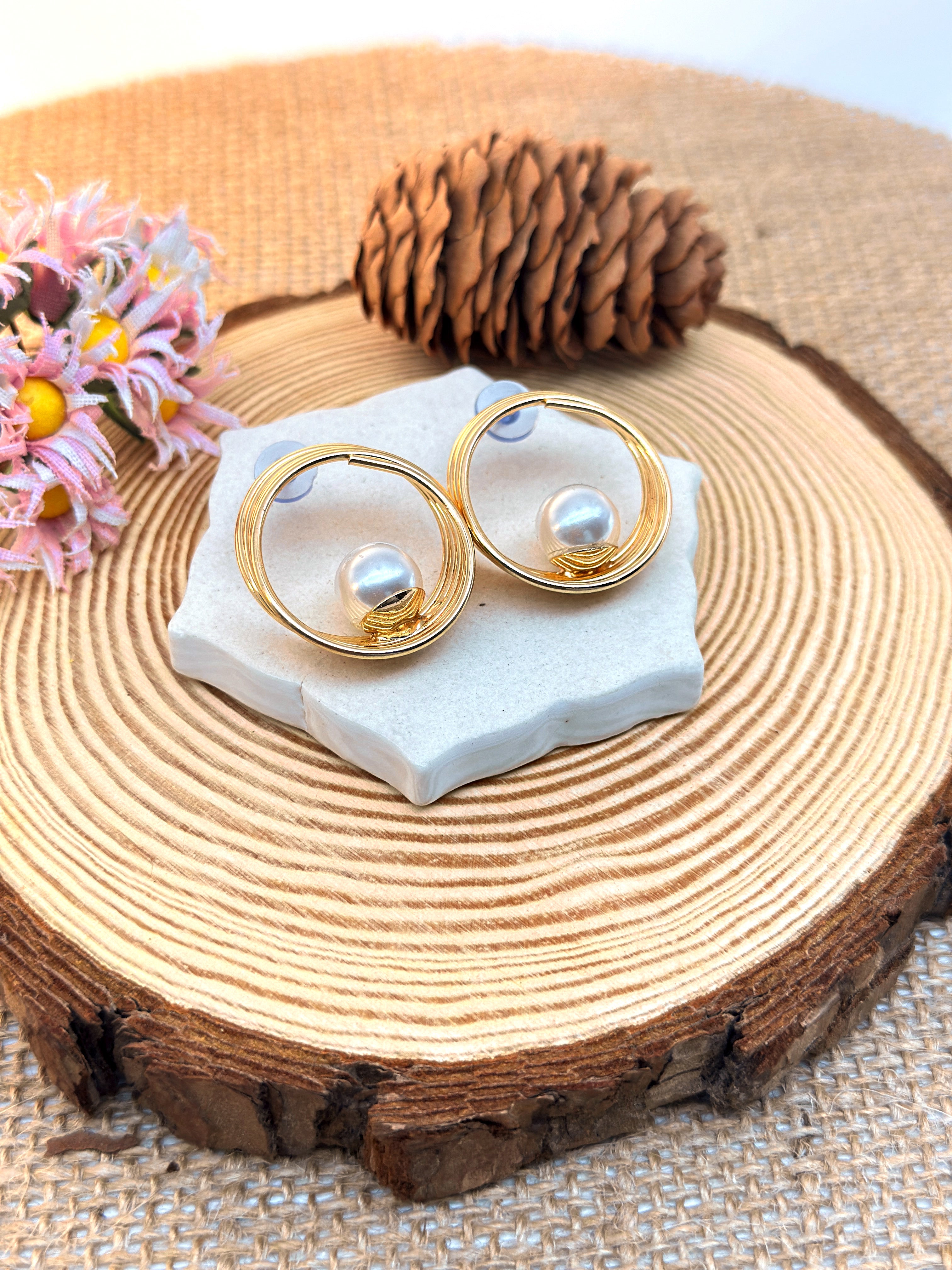 New Trendy Korean Golden Stud Earrings Women Earring Statement Bollywood Girls Pearl