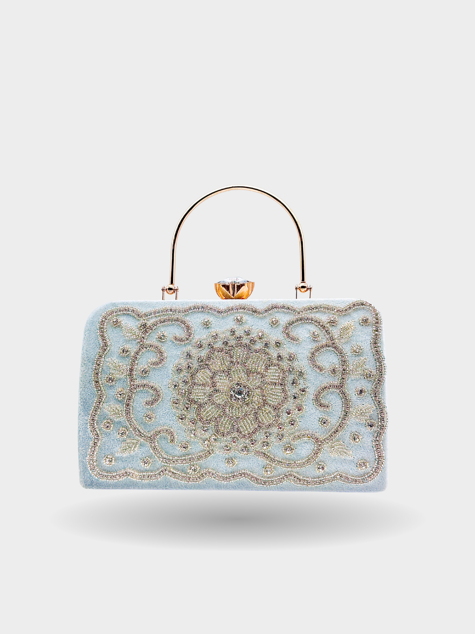 Handcrafted Velvet & Pearl Embellished Designer Gray Clutch