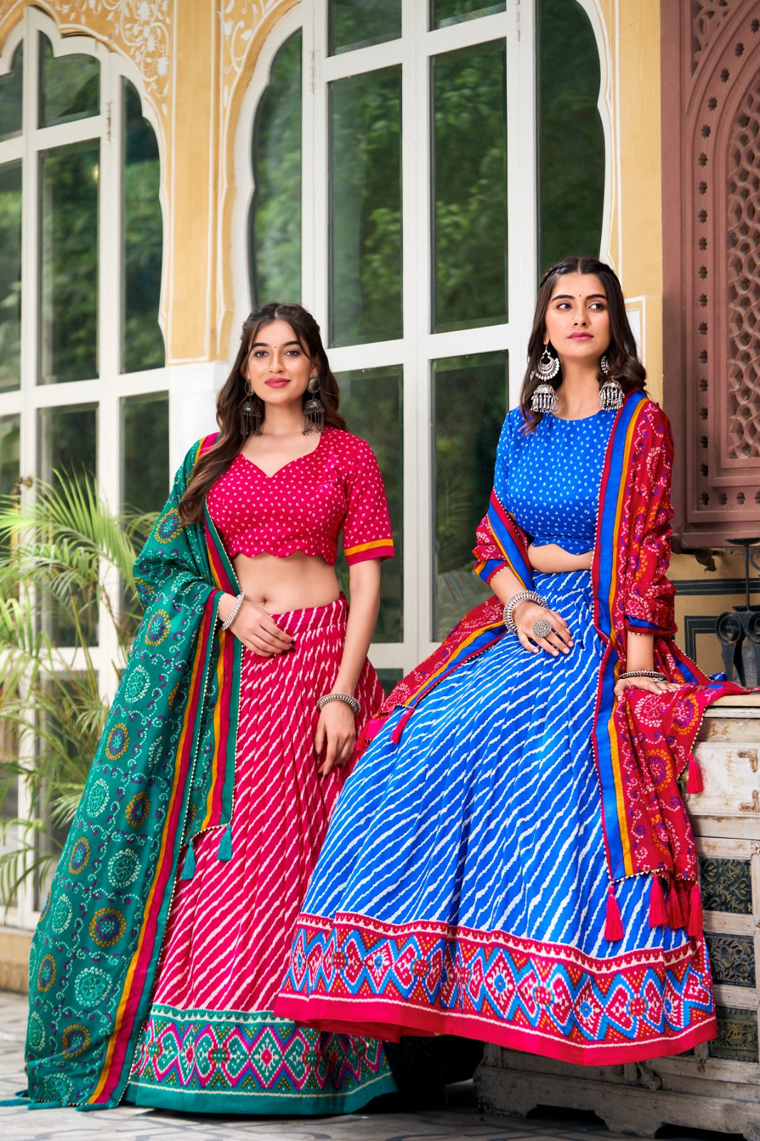 ELEGANT TUSSAR SILK LEHENGA CHUNNI WITH LEHERIYA AND PATOLA PRINT