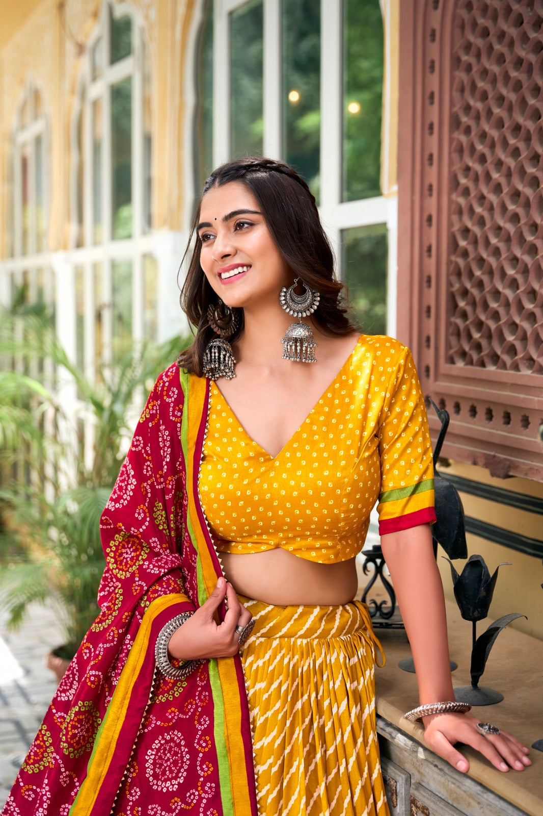 ELEGANT TUSSAR SILK LEHENGA CHUNNI WITH LEHERIYA AND PATOLA PRINT