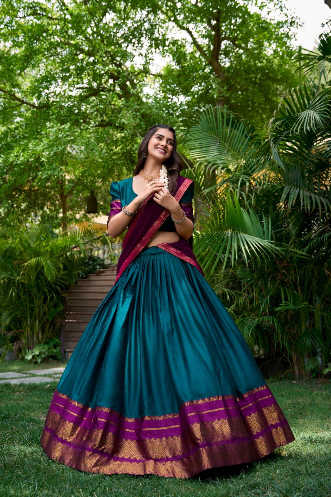 Morpich Zari Woven Cotton Lehenga Choli