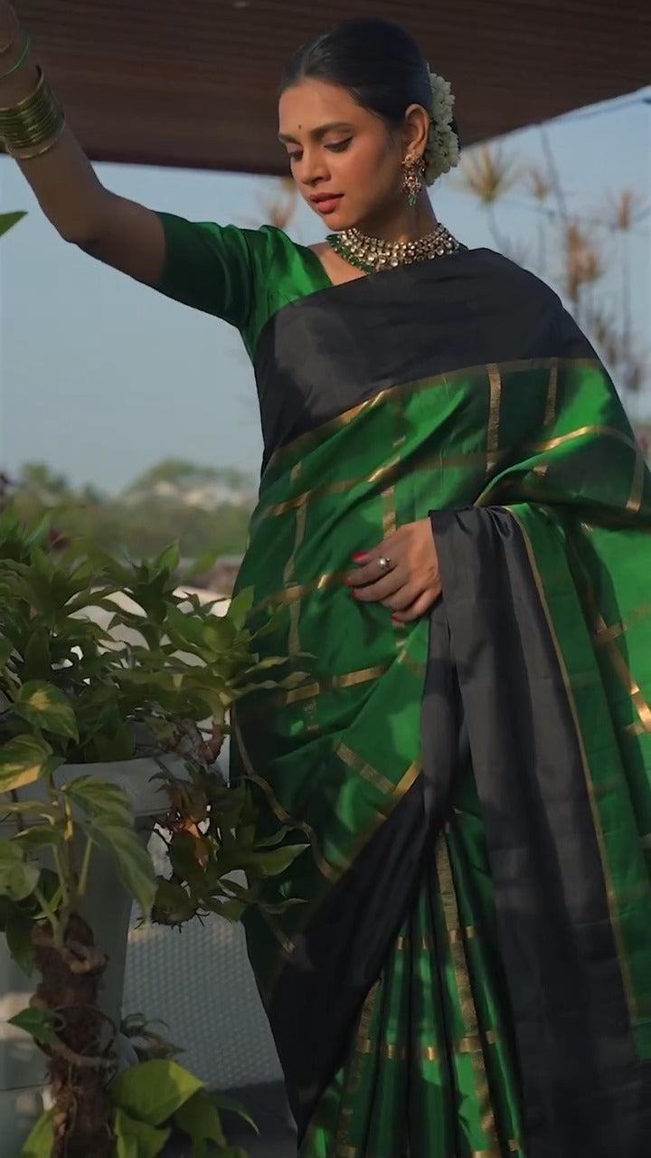 Twirling Dark Green Soft Silk Saree With Bucolic Blouse Piece