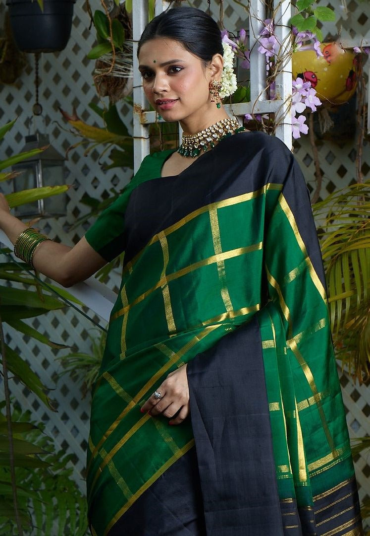 Twirling Dark Green Soft Silk Saree With Bucolic Blouse Piece