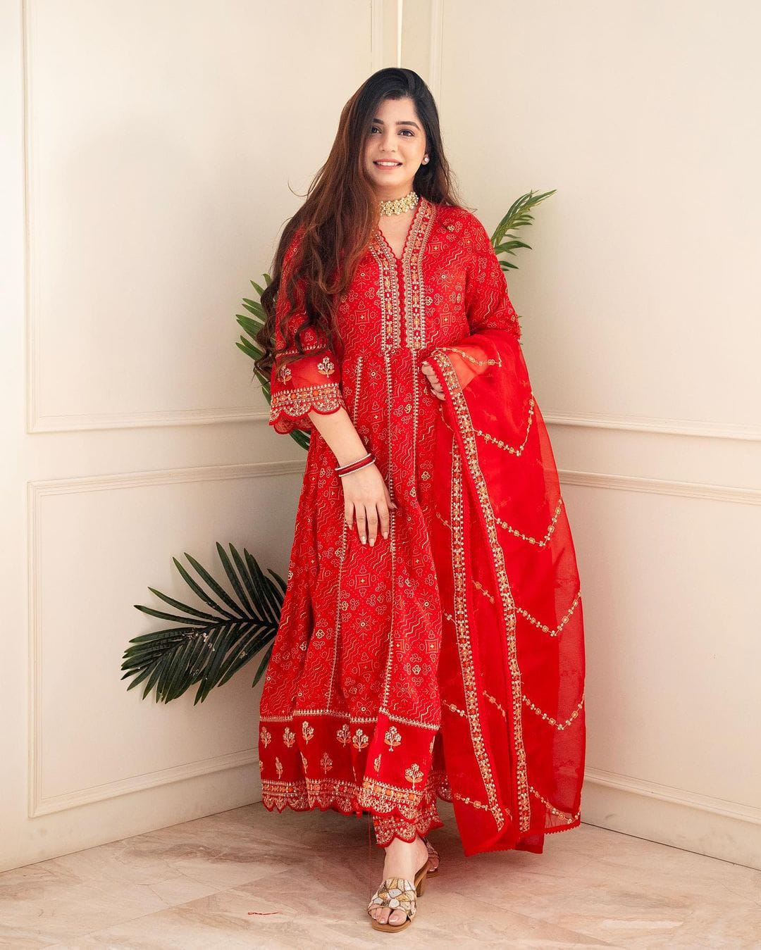 Designer Red Voluminous Anarkali Readymade Suit