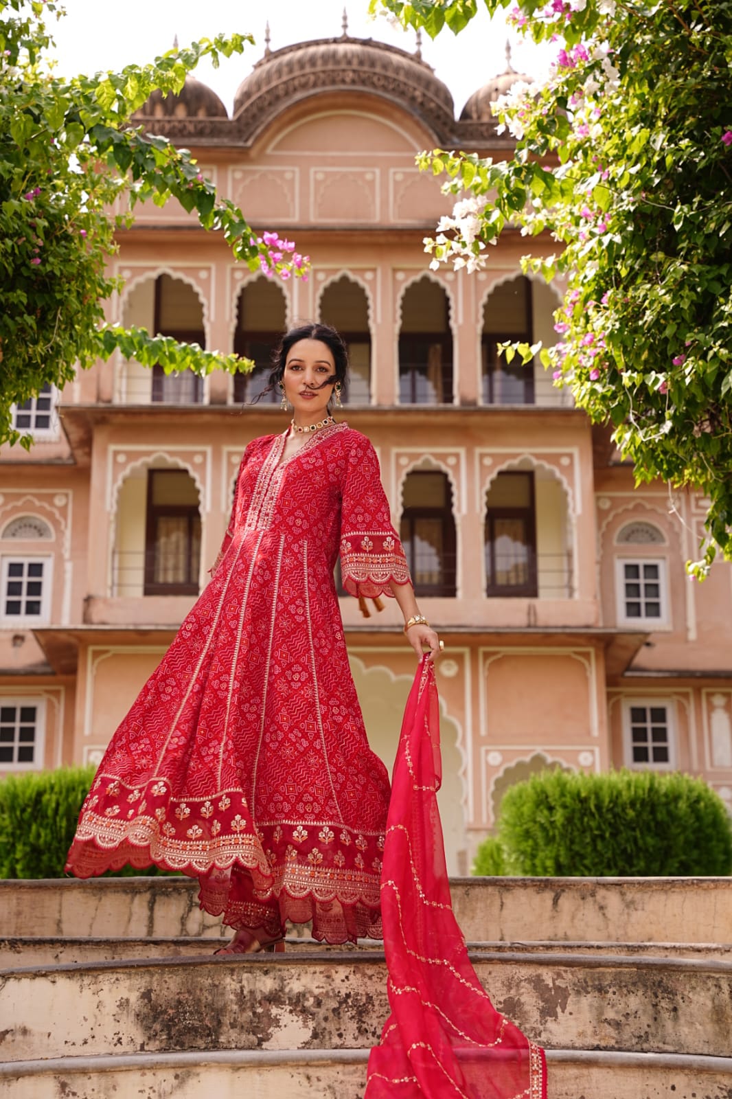 Designer Red Voluminous Anarkali Readymade Suit