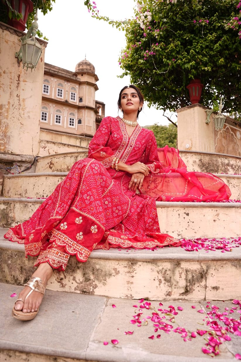 Designer Red Voluminous Anarkali Readymade Suit