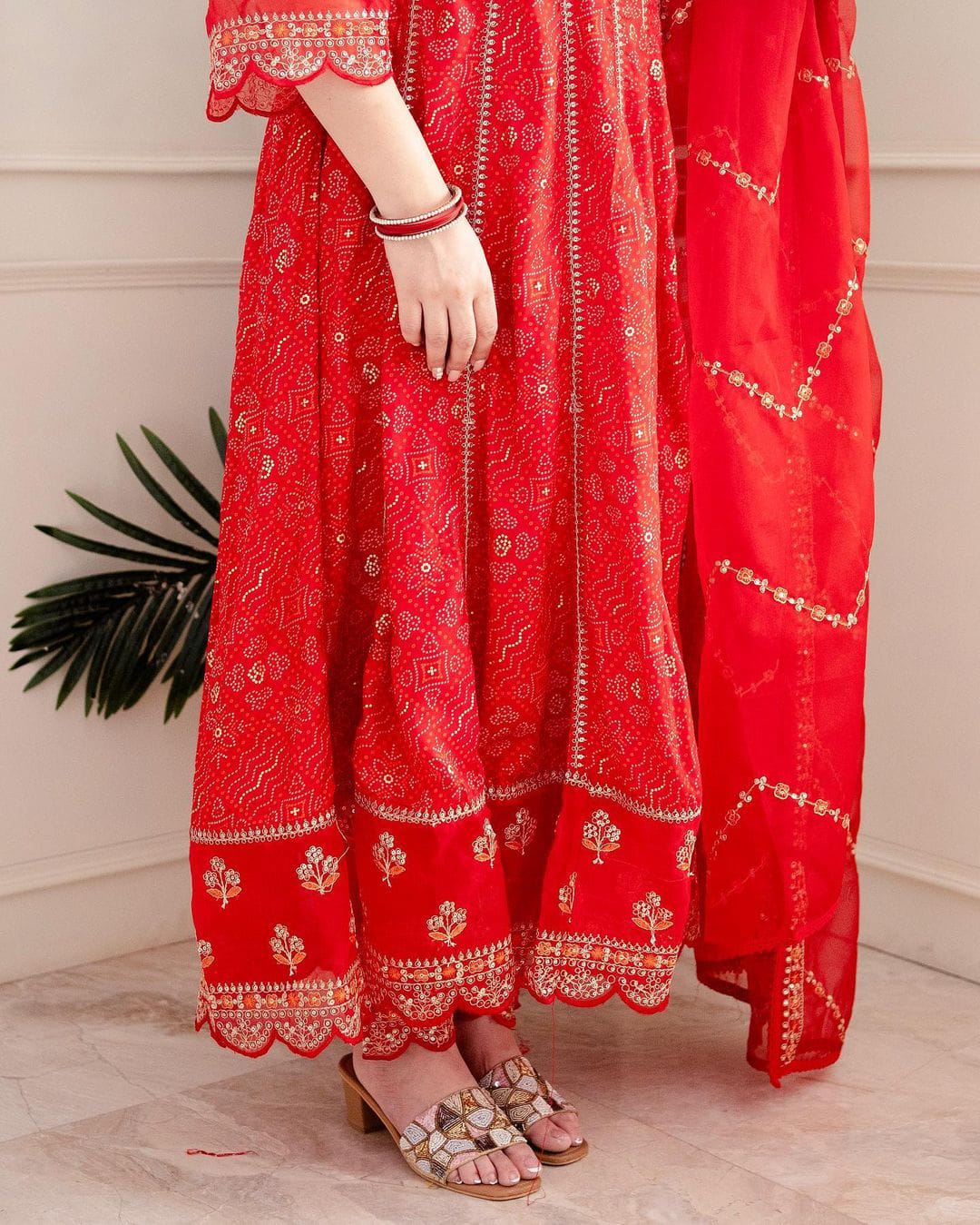 Designer Red Voluminous Anarkali Readymade Suit