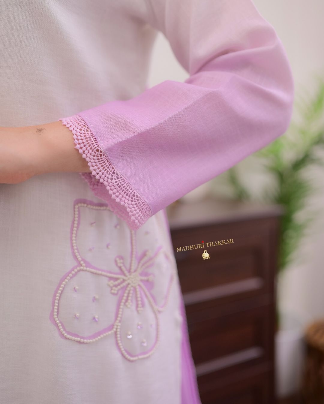 Lilac Ombre Pearl Work Linen Suit